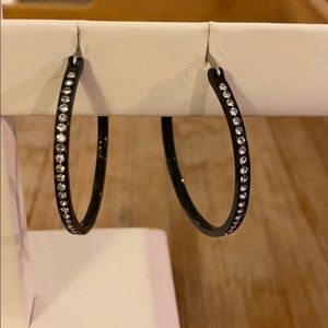 Large black hoop with crystal earrings